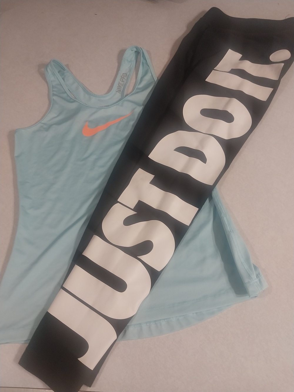 Nike Dri-FIT Light Blue Tank with Black 'Just Do It' Legging